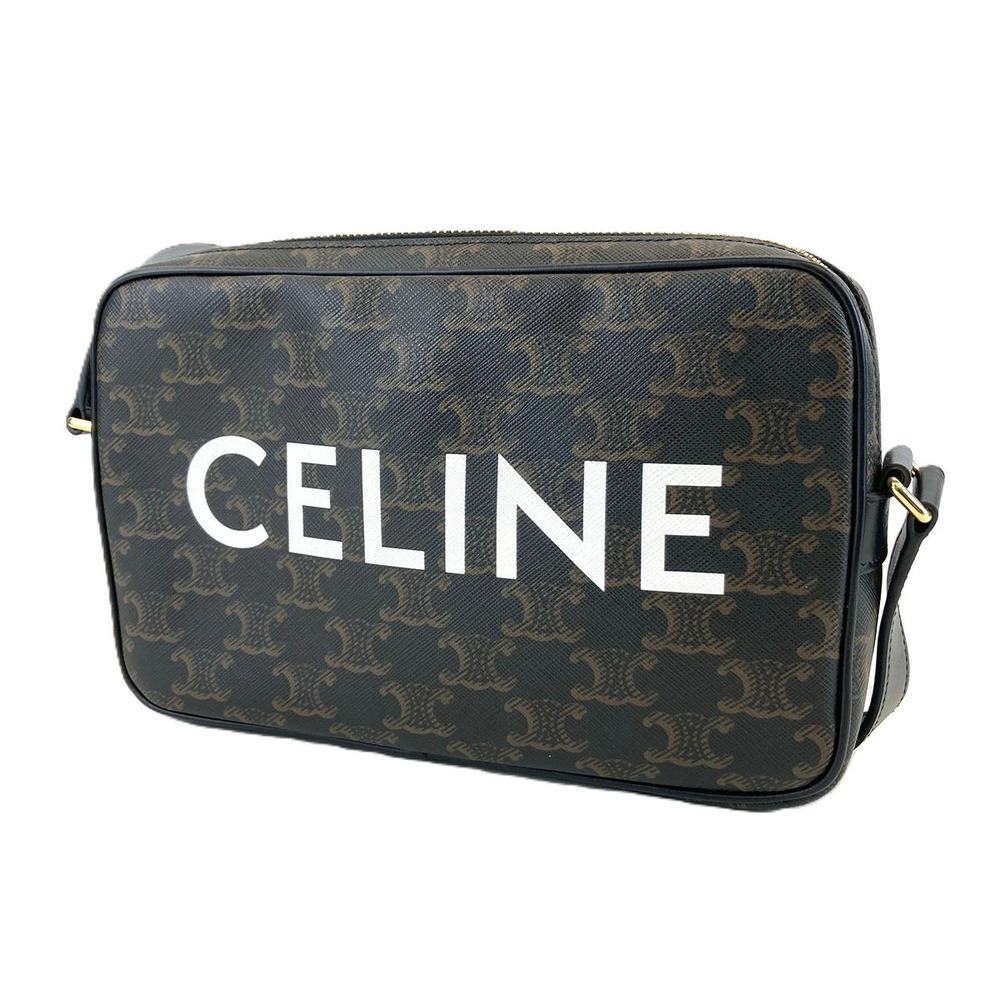 CELINE Triomphe Messenger Bag Shoulder Leather Black Brown - Picture 2 of 6